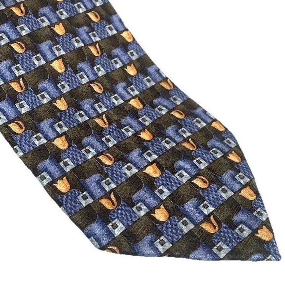 Vtg Ermenegildo Zegna 100% Silk Wide Tie Floral Tulip Blue Yellow Easter Italy